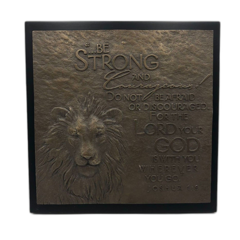Lion Easel Wall Plaque Art Bronze Sculpture Lighthouse Christian Joshua 1:9